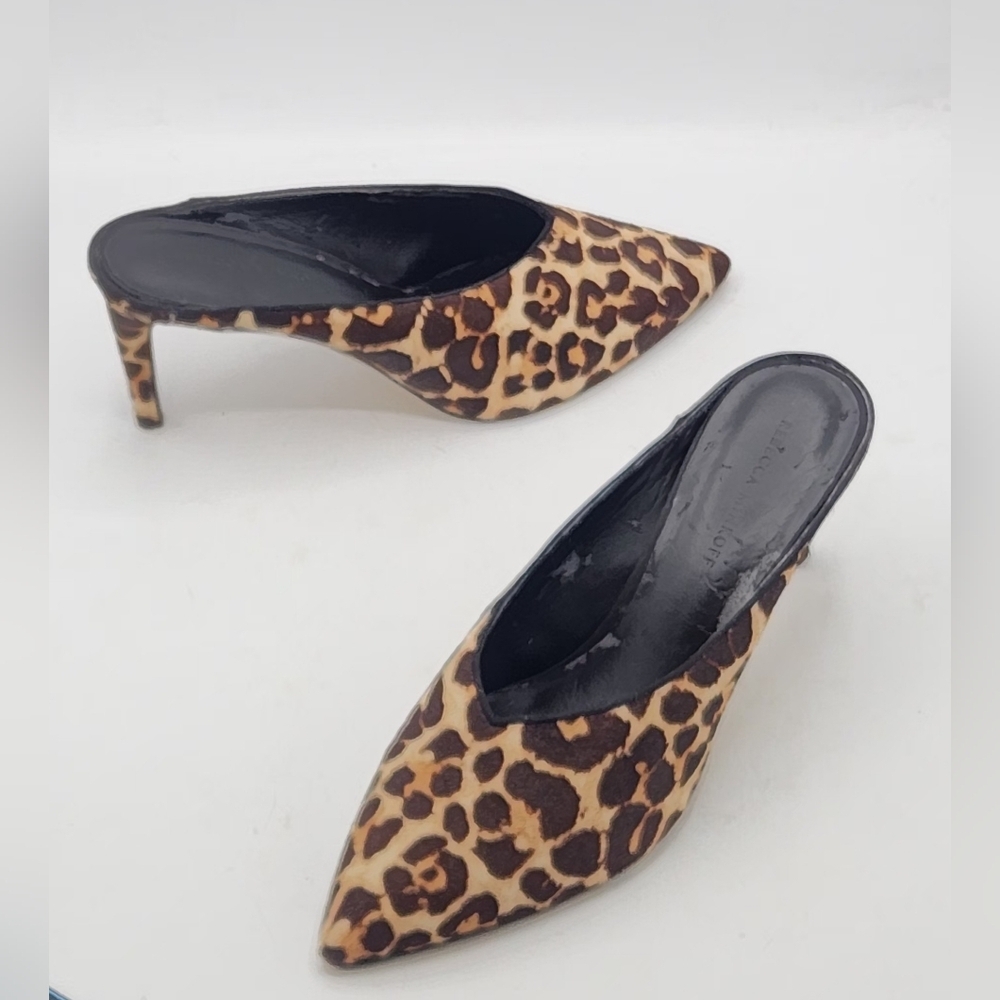 Rebecca Minkoff Gabien Leopard Calf Hair Point Toe Stiletto Mules 9.5 M - Picture 2 of 13